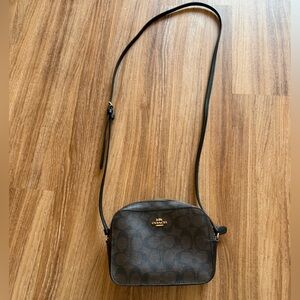 Coach Mini Jamie Camera Bag Brown Signature Printed Crossbody with Gold Logo